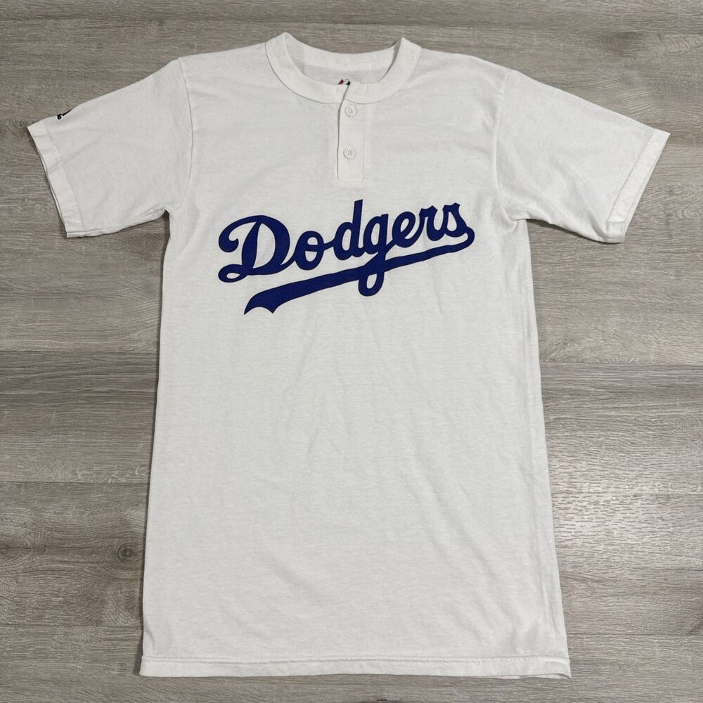 Los Angeles Dodgers Shirt Majestic Men’s Small White Henley MLB Baseball